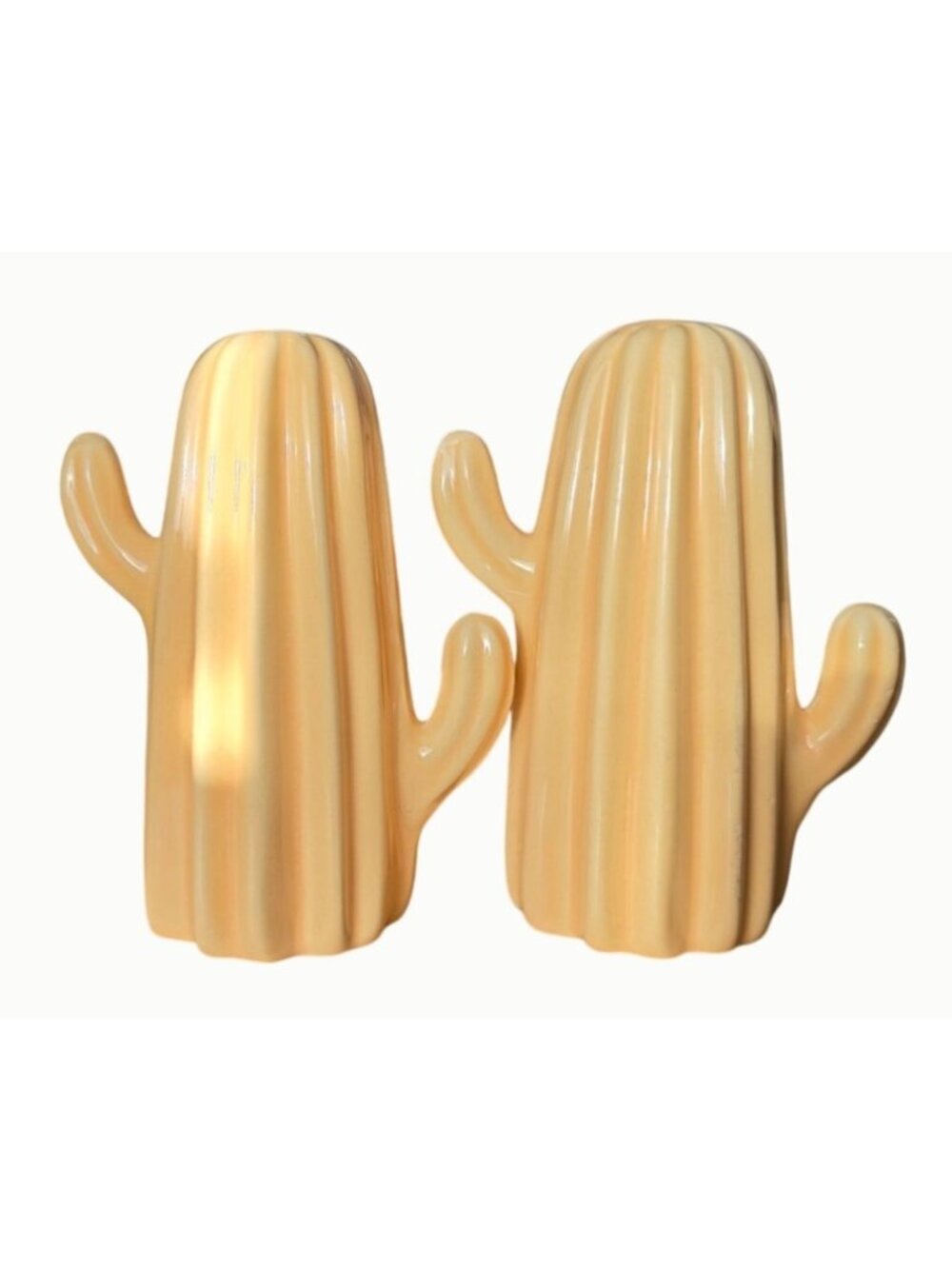 Ceramic Saguaro Cactus Figurines Pair Yellow Mustard Southwest Desert Decor 5"